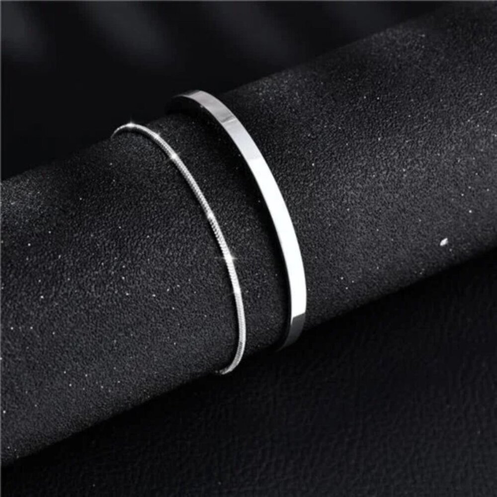 925 Sterling Silver Cuff Snake Box Cuban Link Chain Bangle Bracelet - Picture 6 of 8